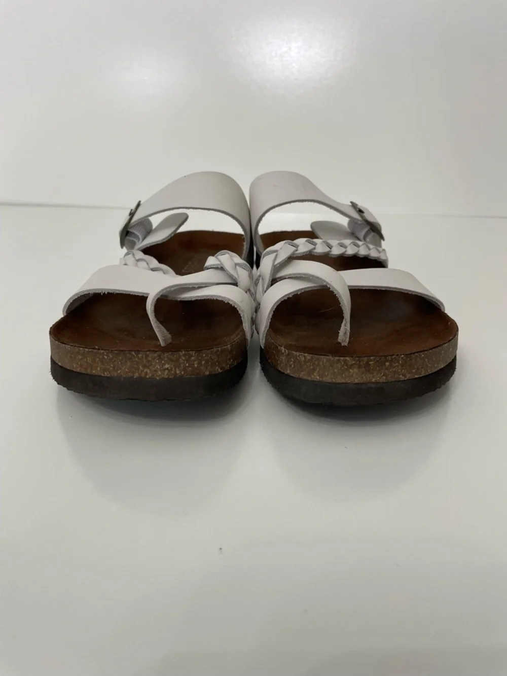 White Mountain Hazy Leather White Braided Slide Cork Sandals, womens size 9